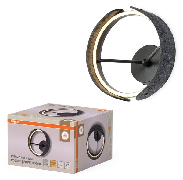 Filcové nástěnné svítidlo Curve Felt, 20W, Teplá bílá