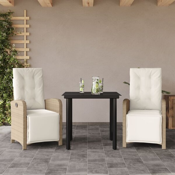 3dílný bistro set s poduškami béžový polyratan