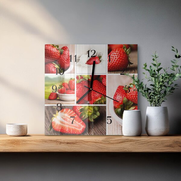 Skleněné hodiny na stěnu Jahody zskc-30x30-00178891