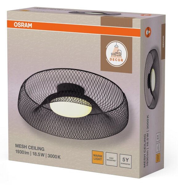 Mřížkované stropní svítidlo Mesh, 18.5W, Teplá bílá, Černé