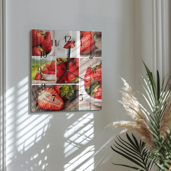 Skleněné hodiny na stěnu Jahody zskc-30x30-00178891