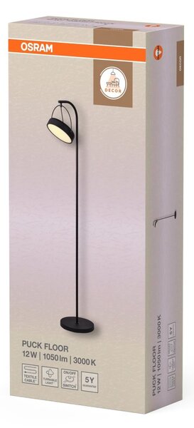 Stojací lampa Puck, 12W, Teplá bílá, Černá