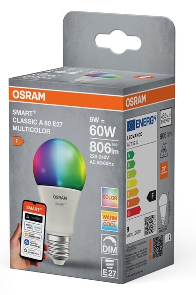 Smart LED žárovka SMART+ MATTER Multicolor Classic A60, 9W, E27