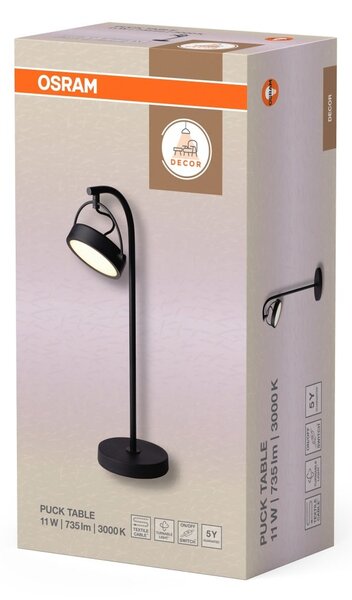 Stolní lampa Puck, 11W, Teplá bílá, Černá