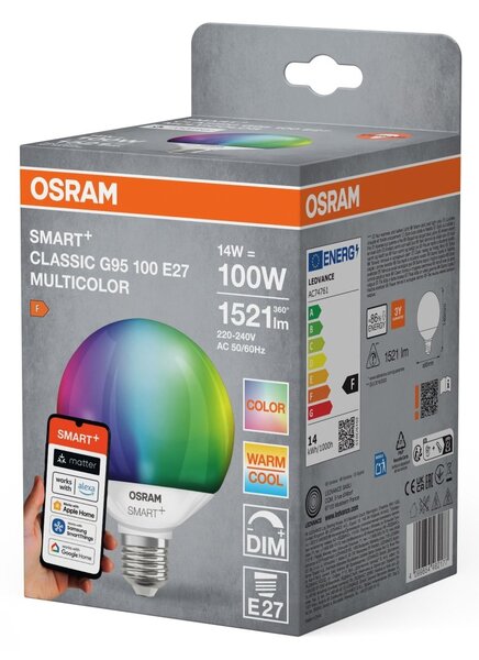 Smart LED žárovka SMART+ MATTER Multicolor Classic Globe 95, 14W, E27