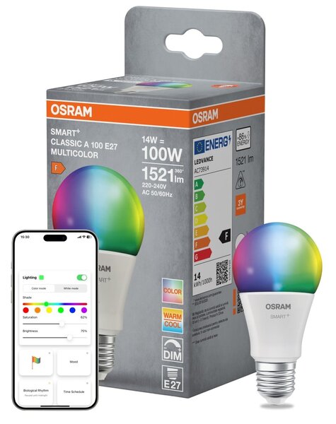Smart LED žárovka SMART+ MATTER Multicolor Classic A100, 14W, E27