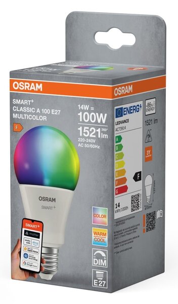 Smart LED žárovka SMART+ MATTER Multicolor Classic A100, 14W, E27