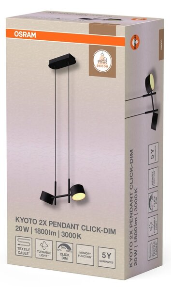 Závěsné svítidlo Kyoto (2 svítidla), 20W, Teplá bílá, Click stmívatelné, Černé