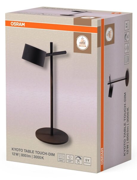 Stolní lampa Kyoto, 12W, Teplá bílá, Dotykové stmívání, Černá