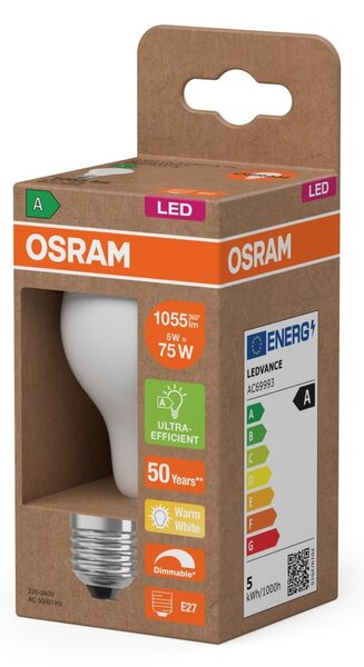 LED žárovka Classic A 75 Filament DIM, Třída A, 5W, Teplá bílá, Matná, E27