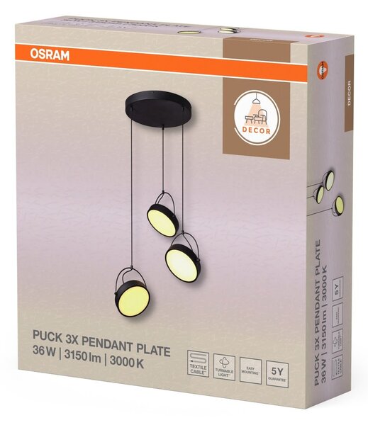 Kruhové závěsné svítidlo Puck (3 svítidla), 36W, Teplá bílá, Černé