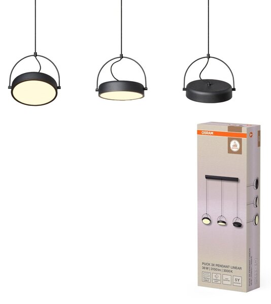 Lineární závěsné svítidlo Puck (3 svítidla), 36W, Teplá bílá, Černé
