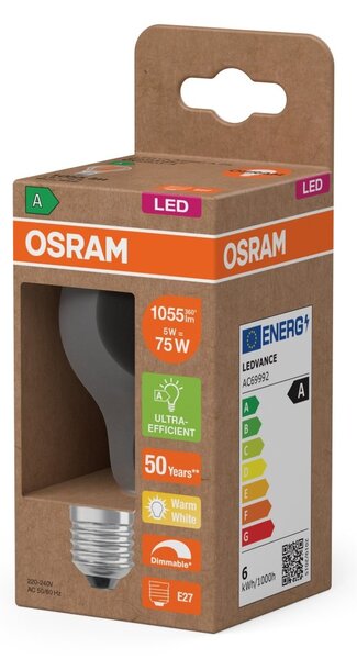 LED žárovka Classic A 75 Filament DIM, Třída A, 5W, Teplá bílá, Čirá, E27