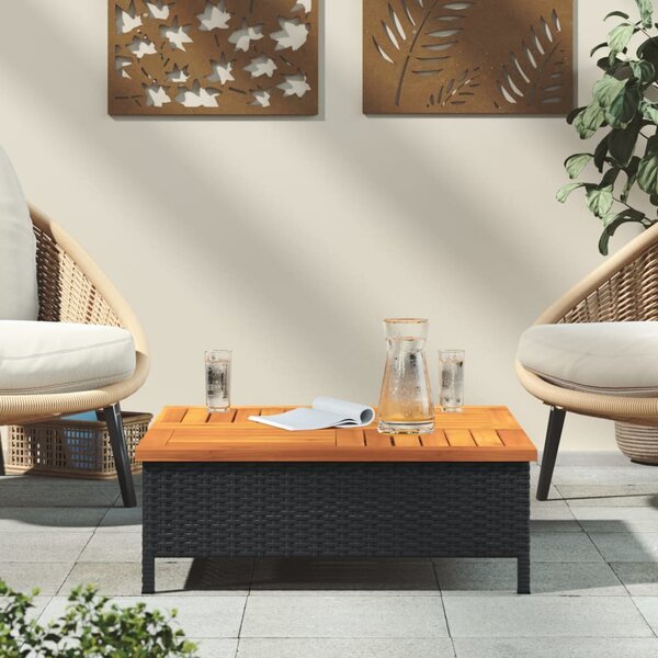 Zahradní stolek černý 70 x 70 x 25 cm ratan a akáciové dřevo