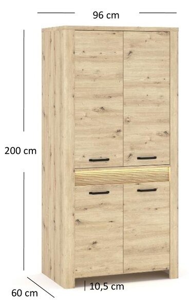 Šatní skříň Mindi (dub artisan). Akce -22%