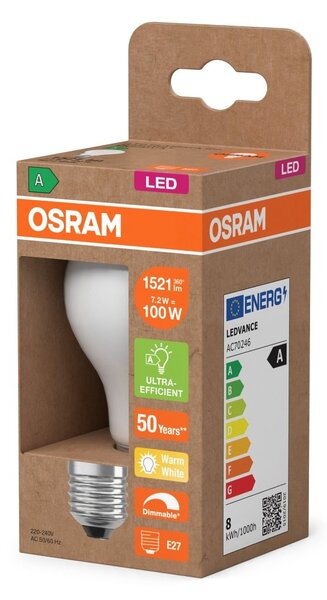 LED žárovka Classic A 100 Filament DIM, Třída A, 7.2W, Teplá bílá, Matná, E27