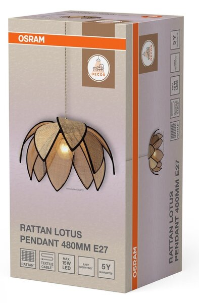 Ratanové závěsné svítidlo Rattan Lotus 480mm, 1x E27, Hnědé