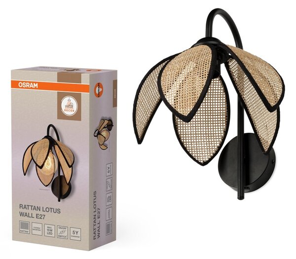 Ratanové nástěnné svítidlo Rattan Lotus, 1x E27, Hnědé