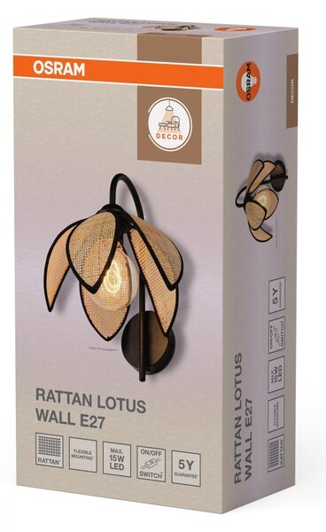 Ratanové nástěnné svítidlo Rattan Lotus, 1x E27, Hnědé