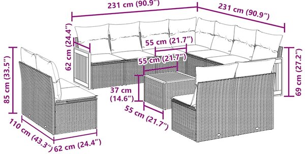 12dílná zahradní sedací souprava s poduškami černá polyratan