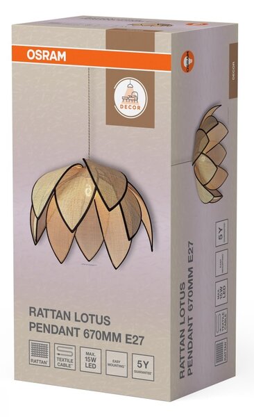 Ratanové závěsné svítidlo Rattan Lotus 670mm, 1x E27, Hnědé
