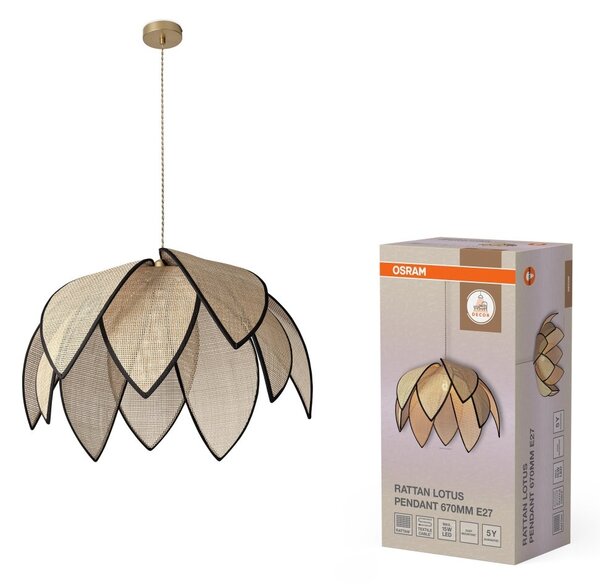 Ratanové závěsné svítidlo Rattan Lotus 670mm, 1x E27, Hnědé