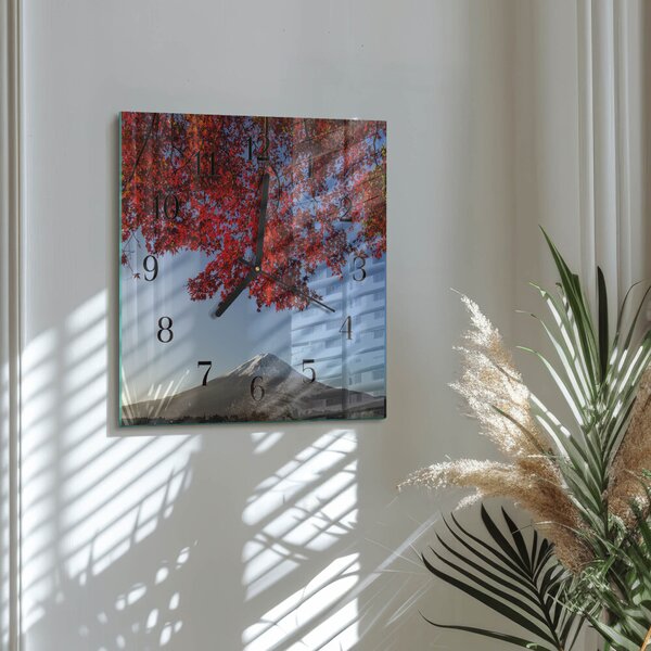 Skleněné hodiny na stěnu Horské listí zskc-30x30-00178520