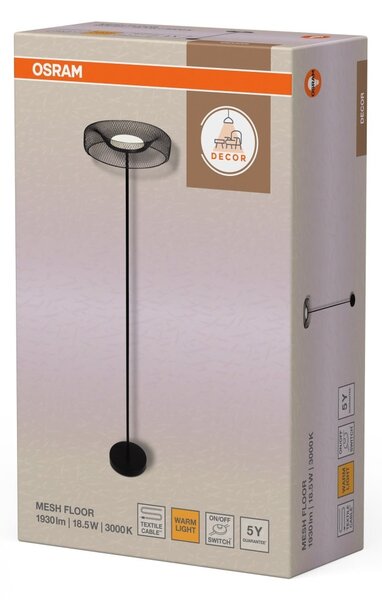 Mřížkovaná stojací lampa Mesh, 18.5W, Teplá bílá, Černá