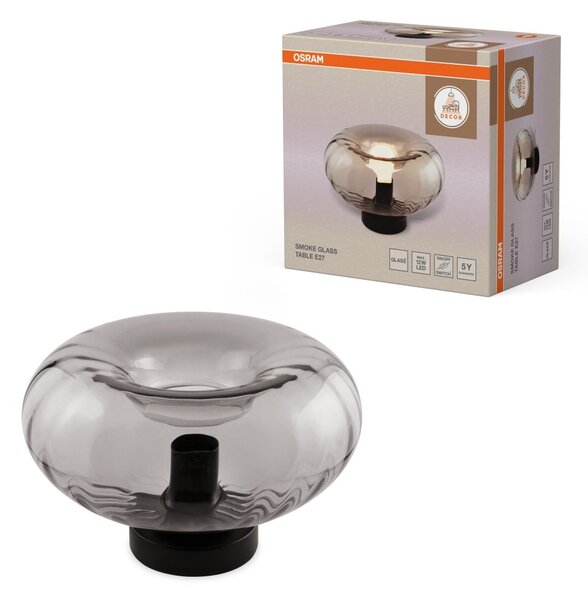 Stolní lampa Smoke Glass, 1x E27, Černá