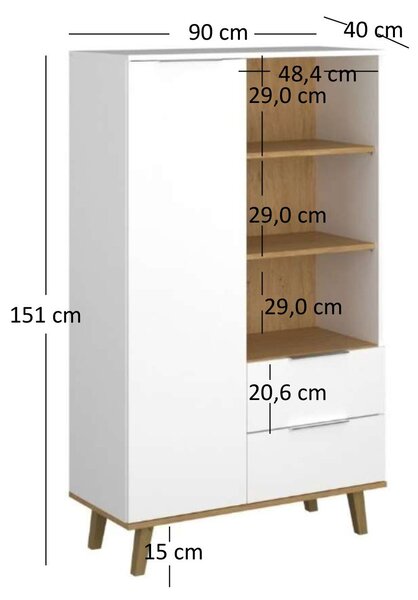Regál Nickole 1D2S (bílá + dub kamenný). Akce -21%