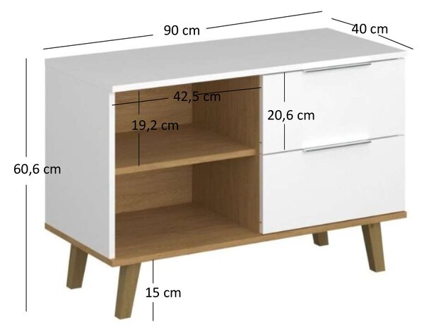 Komoda Nickole 2S/90 (bílá + dub kamenný). Akce -19%