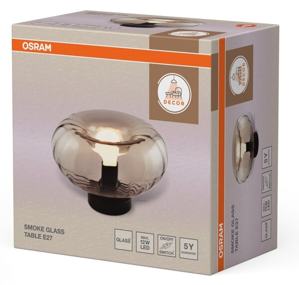 Stolní lampa Smoke Glass, 1x E27, Černá