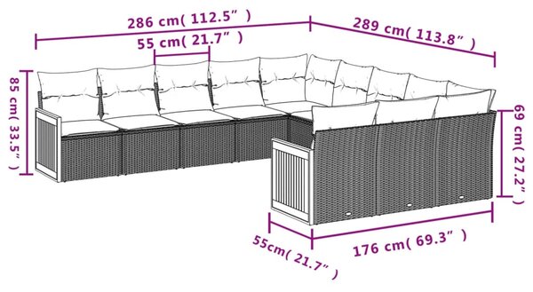 11dílná zahradní sedací souprava s poduškami černá polyratan 3228107