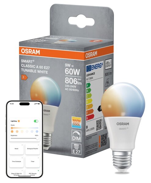 Smart LED žárovka SMART+ MATTER Classic A60, 9W, Nastavitelná bílá, E27