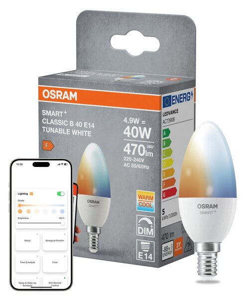 Smart LED žárovka SMART+ MATTER Tunable White Classic B40, 4.9W, E14