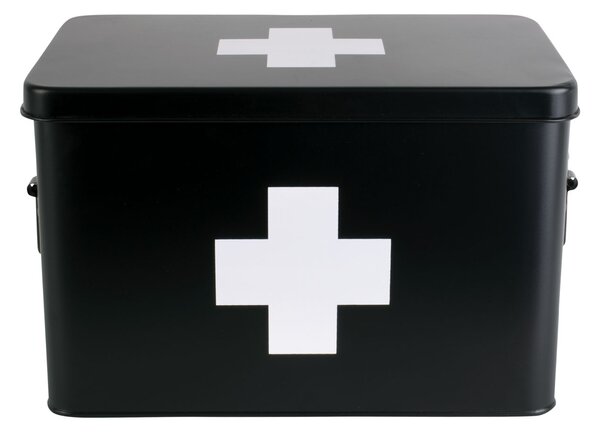 Plechový box na léky L černý Present Time (Barva- černá, bílý kříž)