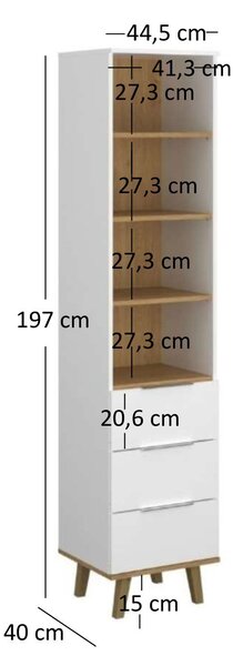 Regál Nickole 3S (bílá + dub kamenný)