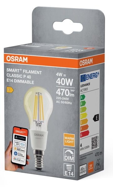 Smart LED žárovka SMART+ MATTER Filament Classic P40, 4W, Teplá bílá, E14