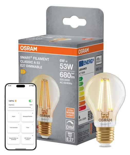 Smart LED žárovka SMART+ MATTER Filament Classic A53, 6W, Teplá bílá, Zlatá, E27