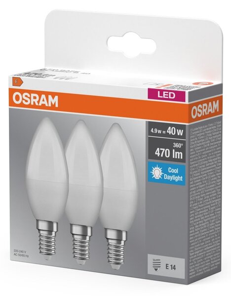 LED žárovka CLASSIC B 40W, 4.9W, Studená bílá, Matná, E14, Triple Pack