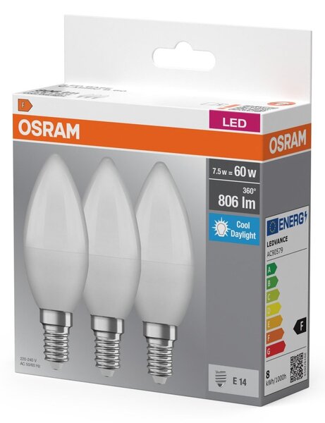 LED žárovka CLASSIC B 60W, 6.8W, Teplá bílá, Matná, E14, Triple Pack