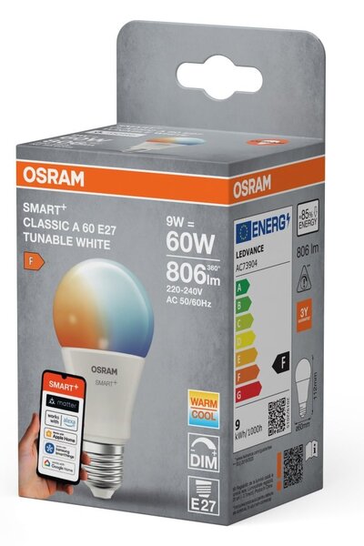 Smart LED žárovka SMART+ MATTER Classic A60, 9W, Nastavitelná bílá, E27