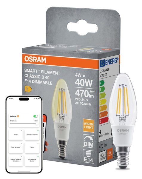 Smart LED žárovka SMART+ MATTER Filament Classic B40, 4W, Teplá bílá, E14