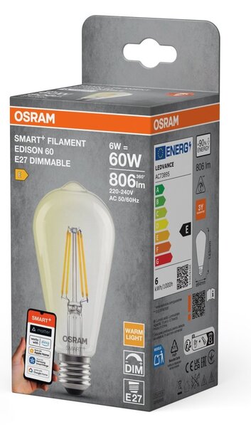Smart LED žárovka SMART+ MATTER Filament Classic Edison 60, 6W, Teplá bílá, E27