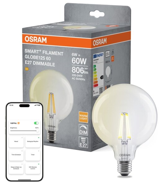 Smart LED žárovka SMART+ MATTER Filament Classic Globe, 6W, Teplá bílá, E27