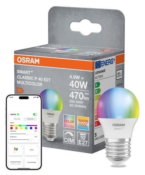 Smart LED žárovka SMART+ MATTER Multicolor Classic P40, 4.9W, E27