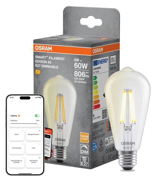 Smart LED žárovka SMART+ MATTER Filament Classic Edison 60, 6W, Teplá bílá, E27