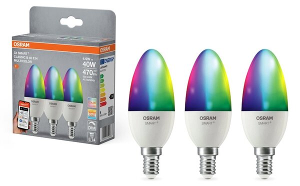 Smart LED žárovka SMART+ MATTER Multicolor Classic B40, 4.9W, E14, Triple Pack