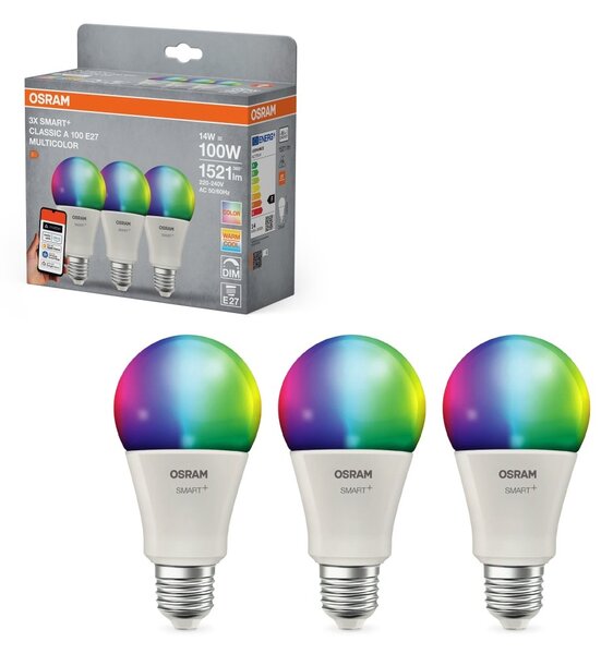 Smart LED žárovka SMART+ MATTER Multicolor Classic A100, 14W, E27, Triple Pack