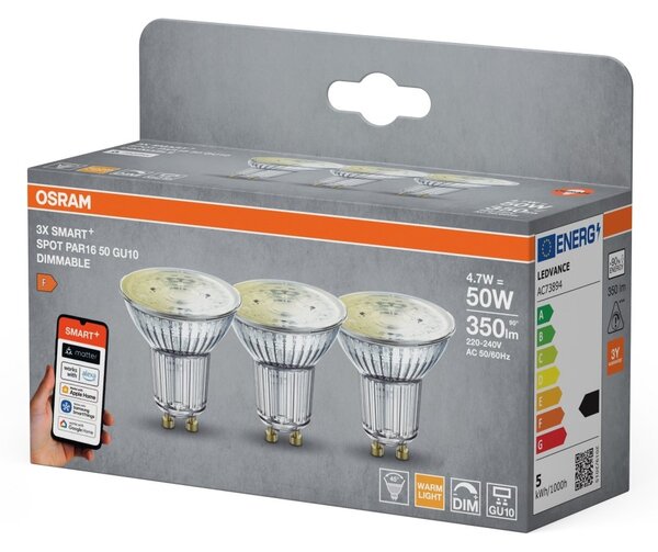 Smart LED reflektor SMART+ MATTER Dimmable PAR16 50, 4.7W, GU10, Triple Pack